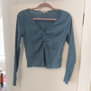 Madewell Long Sleeve Light Blue Scrunch Front Blouse Size Medium Preppy